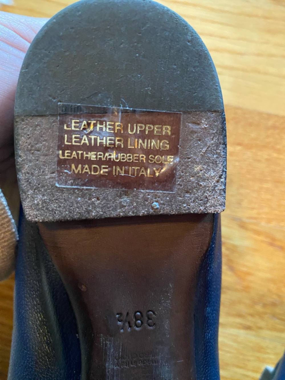 AGL Navy Leather and Patent Toe Ballet Flats with Buckle - Picture 3 of 9